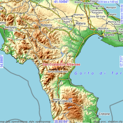 Topographic map of San Costantino Albanese