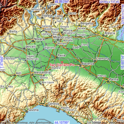 Topographic map of San Cipriano Po