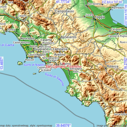 Topographic map of San Cipriano Picentino