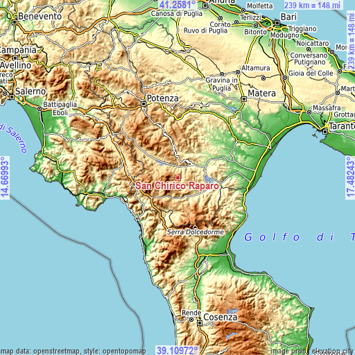 Topographic map of San Chirico Raparo