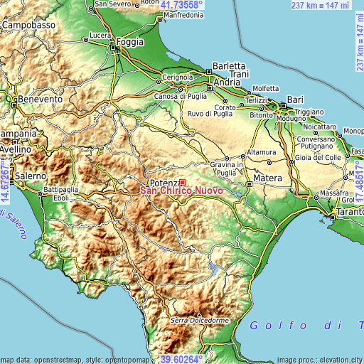 Topographic map of San Chirico Nuovo