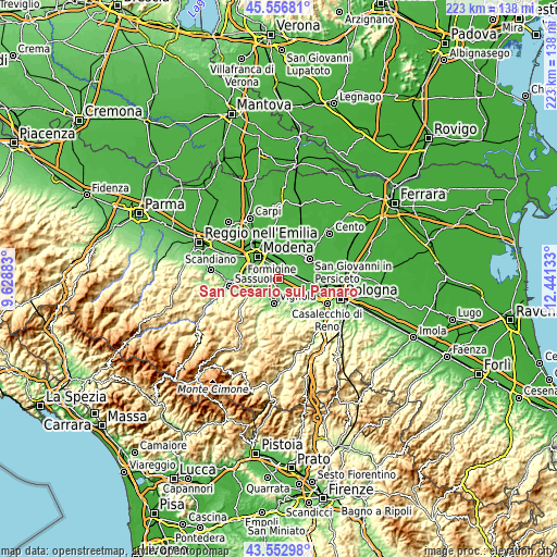 Topographic map of San Cesario sul Panaro