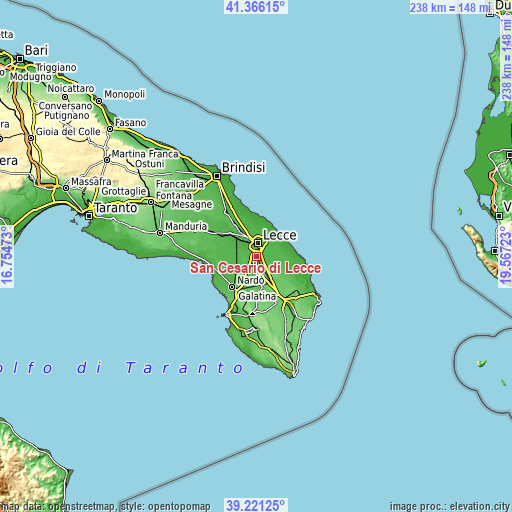 Topographic map of San Cesario di Lecce