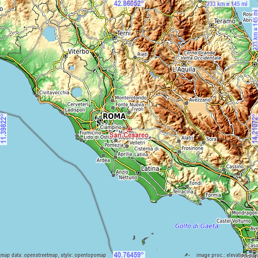 Topographic map of San Cesareo