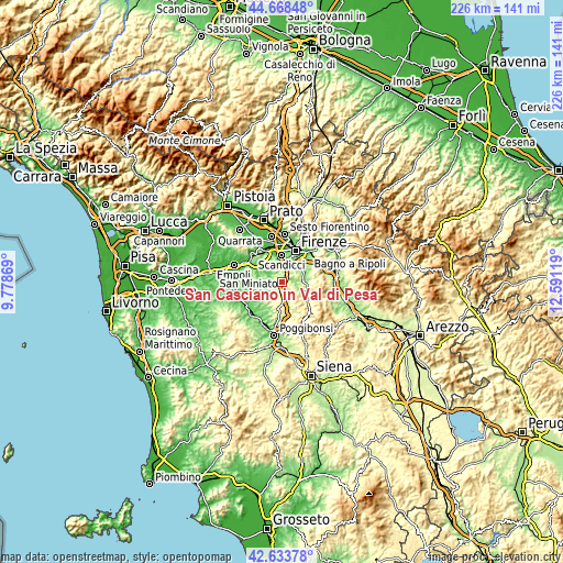 Topographic map of San Casciano in Val di Pesa
