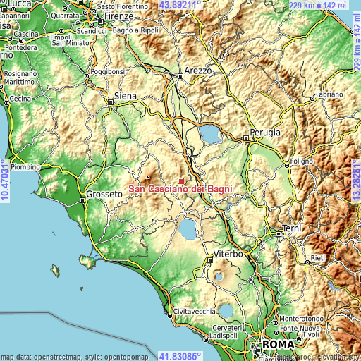 Topographic map of San Casciano dei Bagni