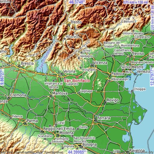 Topographic map of San Bonifacio