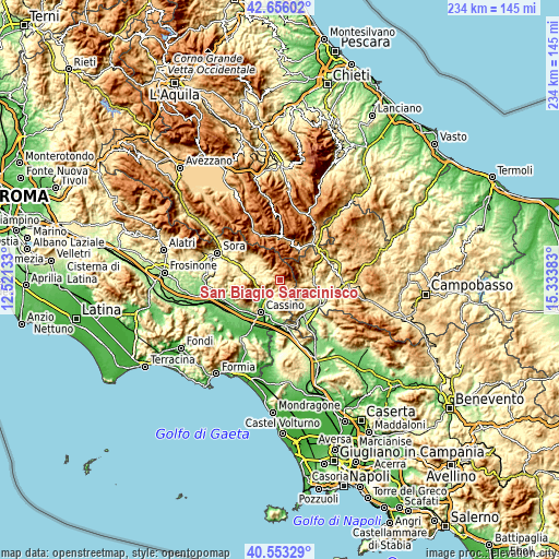 Topographic map of San Biagio Saracinisco