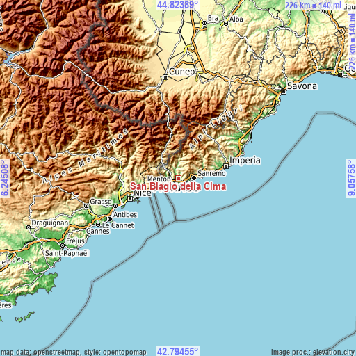 Topographic map of San Biagio della Cima