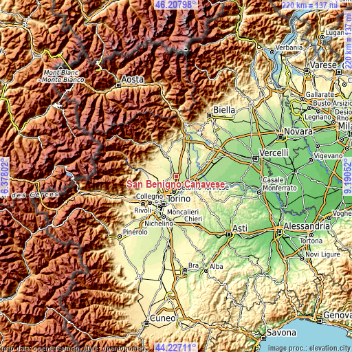Topographic map of San Benigno Canavese