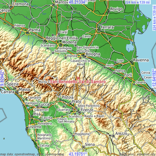 Topographic map of San Benedetto Val di Sambro