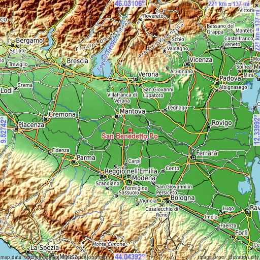 Topographic map of San Benedetto Po