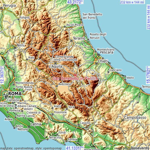 Topographic map of San Benedetto in Perillis