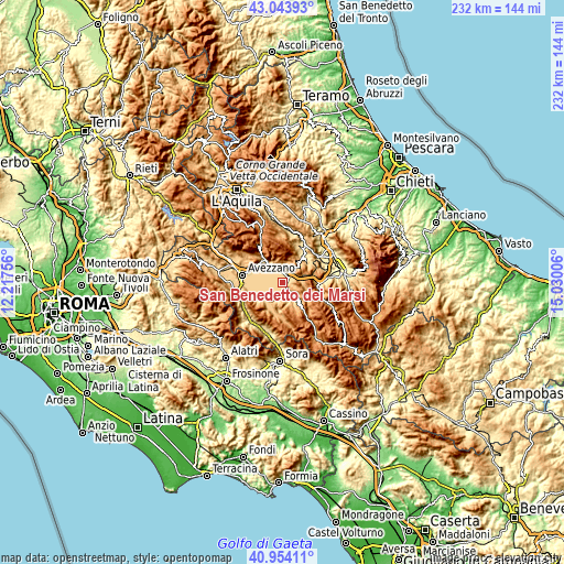 Topographic map of San Benedetto dei Marsi