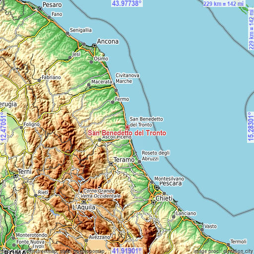 Topographic map of San Benedetto del Tronto