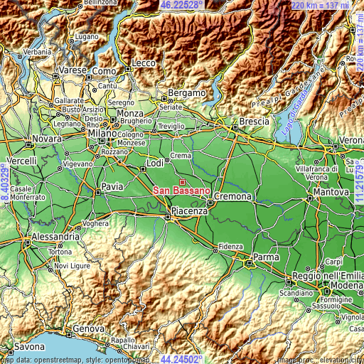 Topographic map of San Bassano