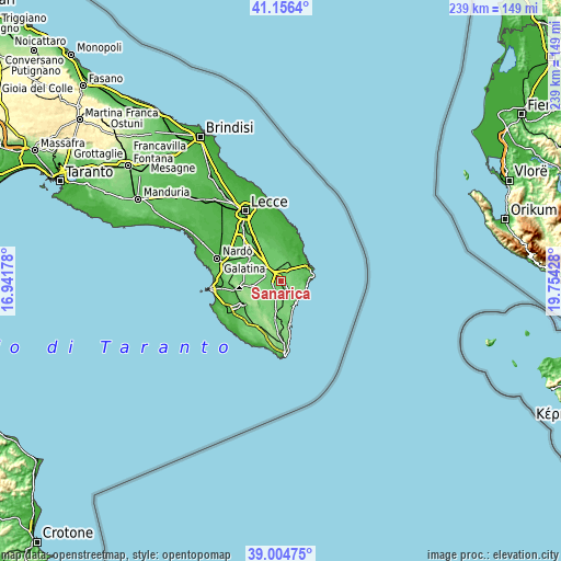 Topographic map of Sanarica