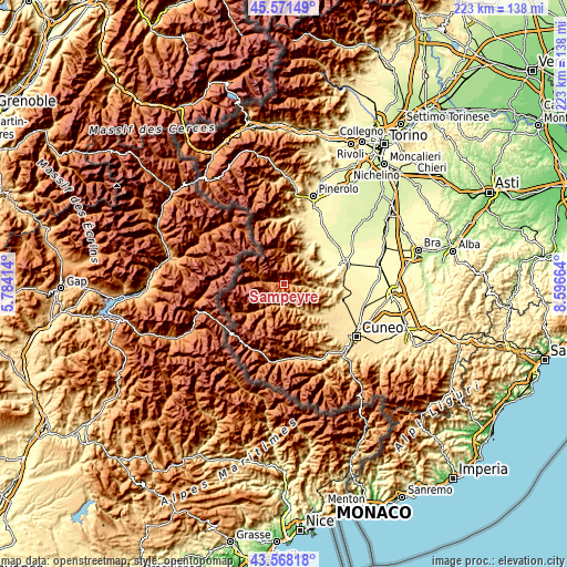 Topographic map of Sampeyre