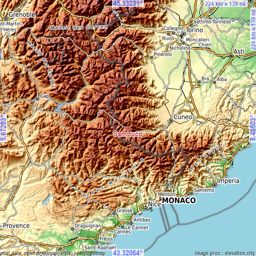 Topographic map of Sambuco