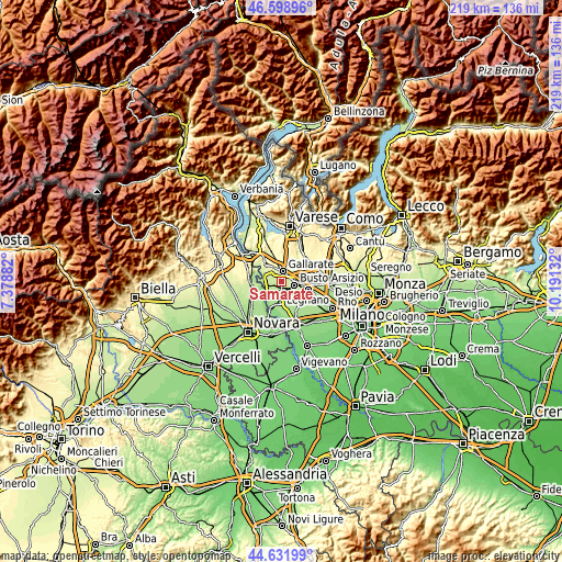 Topographic map of Samarate