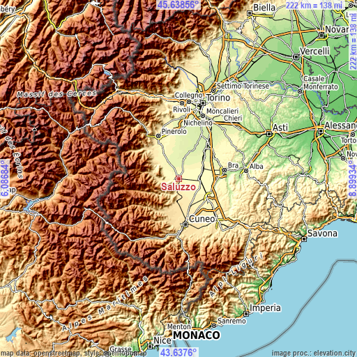 Topographic map of Saluzzo