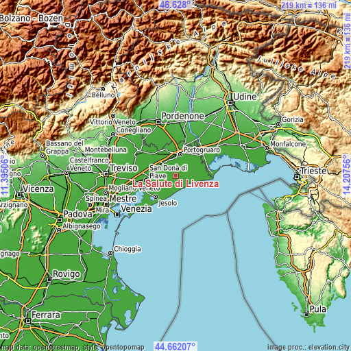 Topographic map of La Salute di Livenza