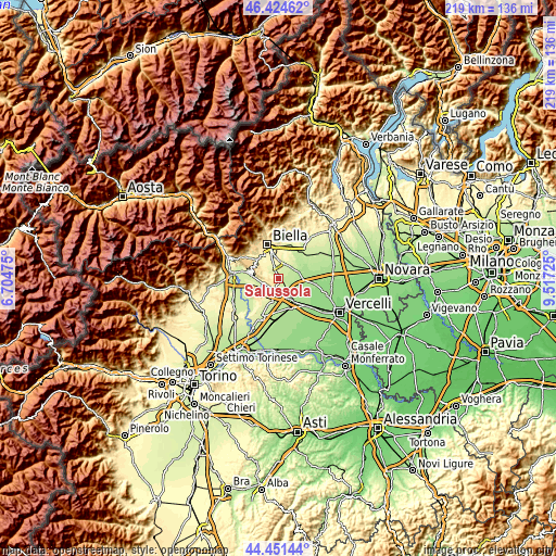 Topographic map of Salussola