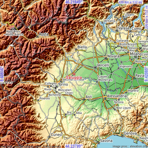 Topographic map of Saluggia