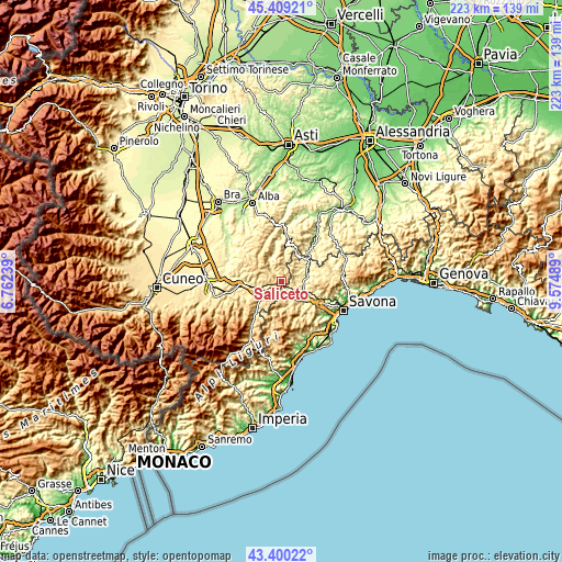 Topographic map of Saliceto