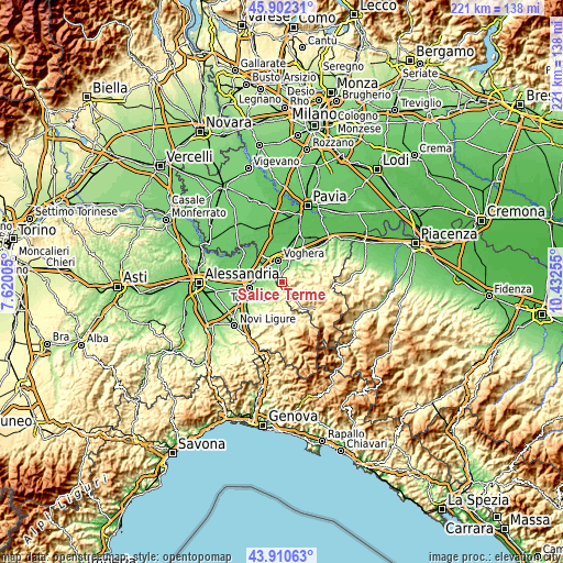 Topographic map of Salice Terme