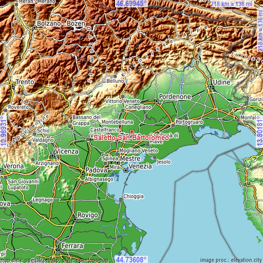 Topographic map of Saletto-San Bartolomeo