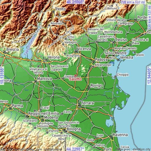 Topographic map of Saletto