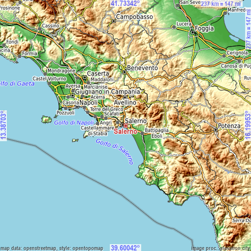 Topographic map of Salerno