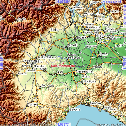 Topographic map of Sala Monferrato