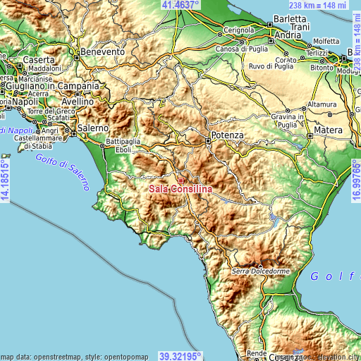 Topographic map of Sala Consilina