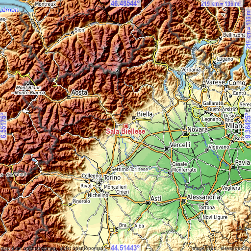 Topographic map of Sala Biellese