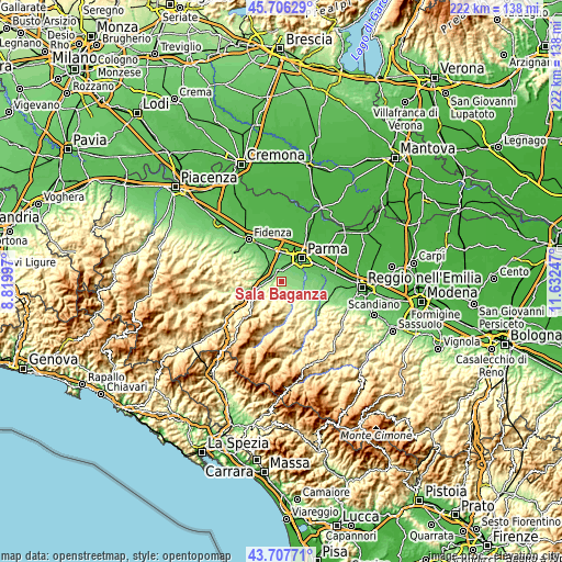 Topographic map of Sala Baganza