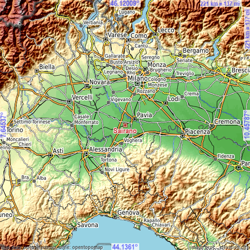 Topographic map of Sairano