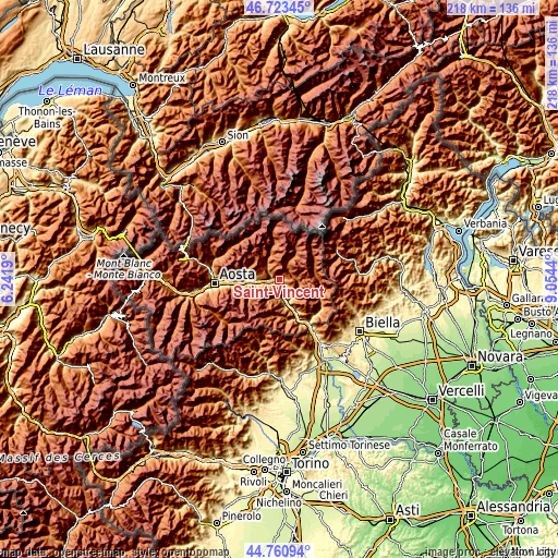 Topographic map of Saint-Vincent