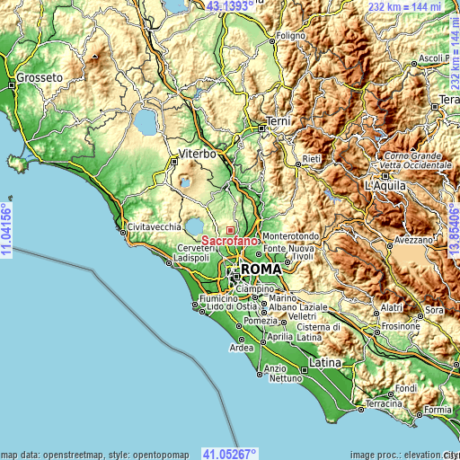 Topographic map of Sacrofano