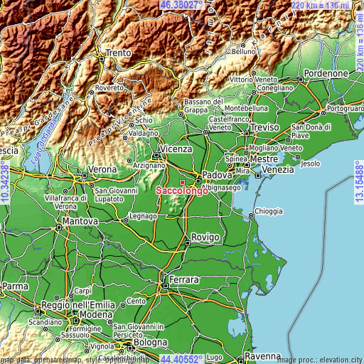 Topographic map of Saccolongo