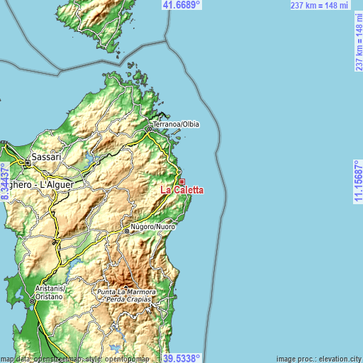 Topographic map of La Caletta