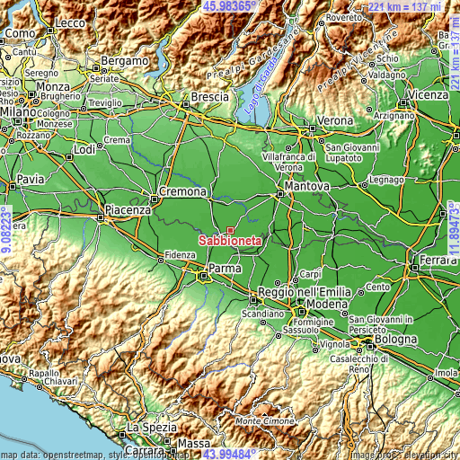 Topographic map of Sabbioneta