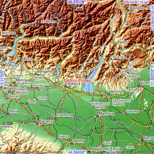 Topographic map of Sabbio Chiese