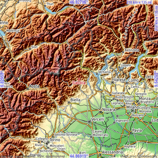 Topographic map of Sabbia