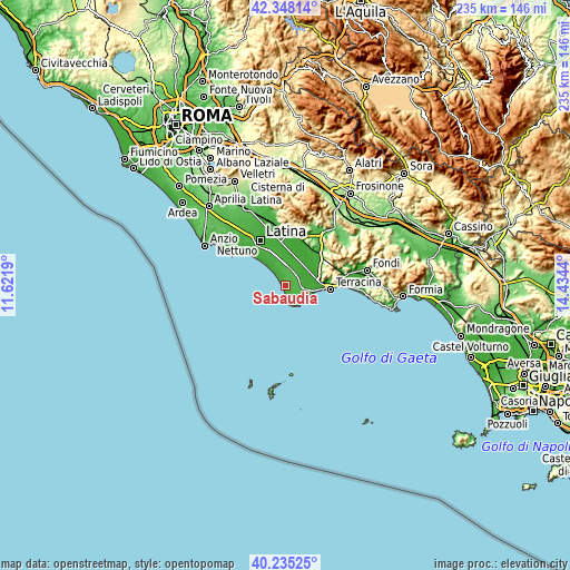 Topographic map of Sabaudia