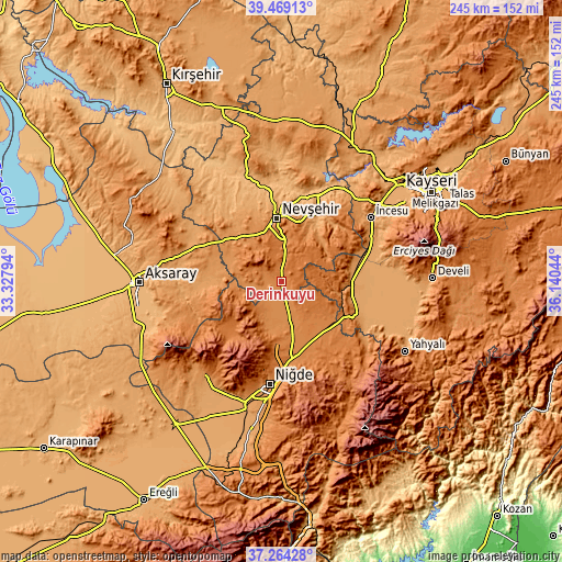 Topographic map of Derinkuyu