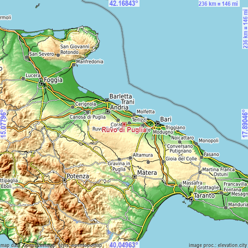 Topographic map of Ruvo di Puglia