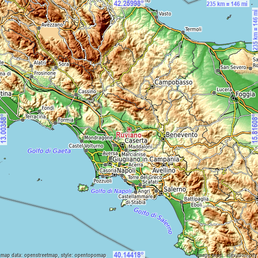 Topographic map of Ruviano