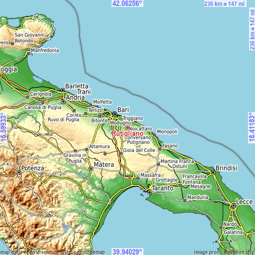 Topographic map of Rutigliano